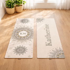 Tapete De Yoga Padrão de Mandala Gray Gold