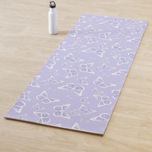 Tapete De Yoga Padrão de Motif de Borboleta Lilac Roxo e Branca