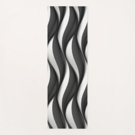 Tapete De Yoga Padrão de Onda Preto e Branco Tridimensional