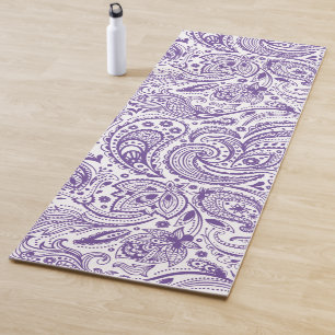Tapete De Yoga Padrão de Paisley Roxo e Branco