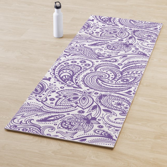 Tapete De Yoga Padrão de Paisley Roxo e Branco (In Situ)