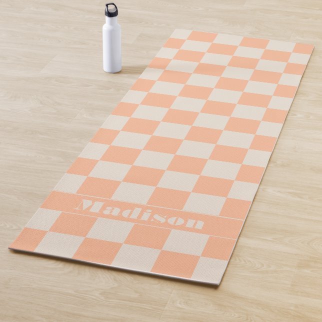 Tapete De Yoga Padrão de Pastel Checkered Peach personalizado (In Situ)