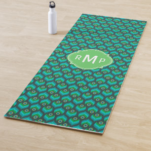 Tapete De Yoga Padrão de pena de peacock moderno