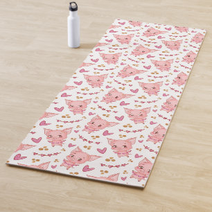 Tapete De Yoga Padrão De Porco Bonito Com Corações
