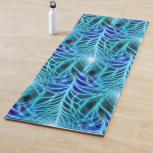 Tapete De Yoga Padrão de Repetição Fractal Luminoso Azul Elétrico