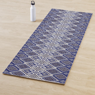 Tapete De Yoga Padrão de Superfície de Motivo Tribal Azul Naval
