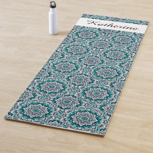 Tapete De Yoga Padrão de teal mandalas