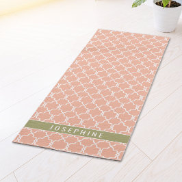 Tapete De Yoga Padrão de Treliça Rosa Pêssego e Verde Oliva