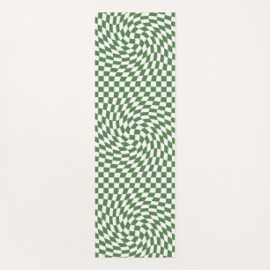 Tapete De Yoga Padrão de Verificação Verde Azul e Branco