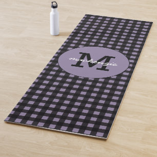 Tapete De Yoga Padrão de Xadrez Preta Roxo Minimalista Personaliz