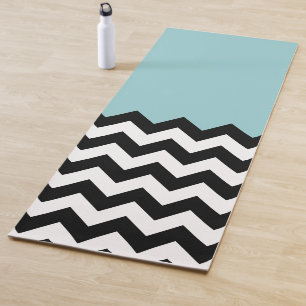 Tapete De Yoga Padrão de ziguezague preto e branco, Chevron, azul