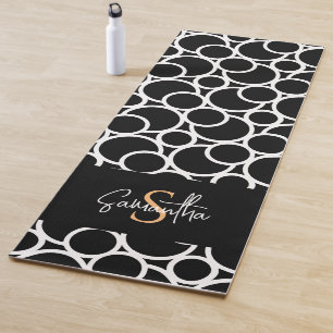 Tapete De Yoga Padrão do círculo preto e branco com monograma
