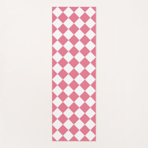 Tapete De Yoga Padrão do Verificador de Diamantes Branco Rosa