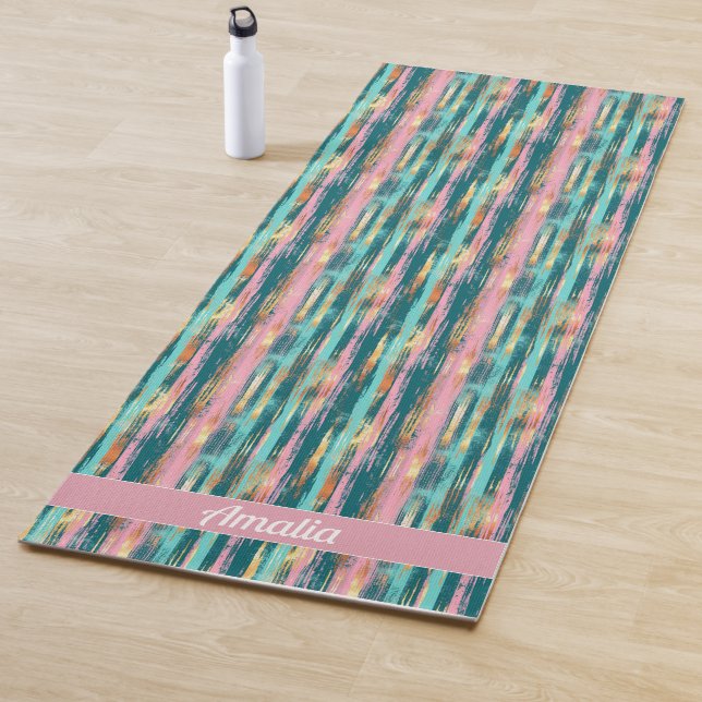 Tapete De Yoga Padrão Dourado Turquesa Cor-de-Rosa Elegante Perso (In Situ)