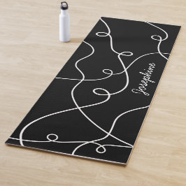 Tapete De Yoga Padrão e Nome de Loops Geométricos Preto e Branco