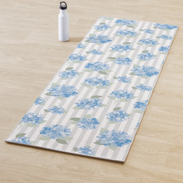 Tapete De Yoga Padrão Elegante de Hortênsia Azul Faixa Cinza