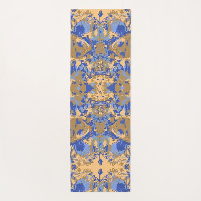 Tapete De Yoga Padrão Exclusivo Amarelo Azul Abstrack (Verso)