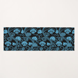Tapete De Yoga Padrão Floral Anterior Preto em Azul
