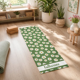 Tapete De Yoga Padrão Floral Boho Daisy Verde Nome