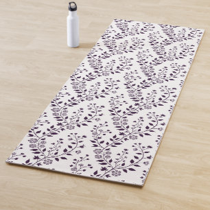 Tapete De Yoga Padrão Floral Boho Moderno Ameixa Branco