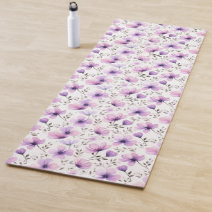 Tapete De Yoga Padrão Floral Botânico de Aquarela