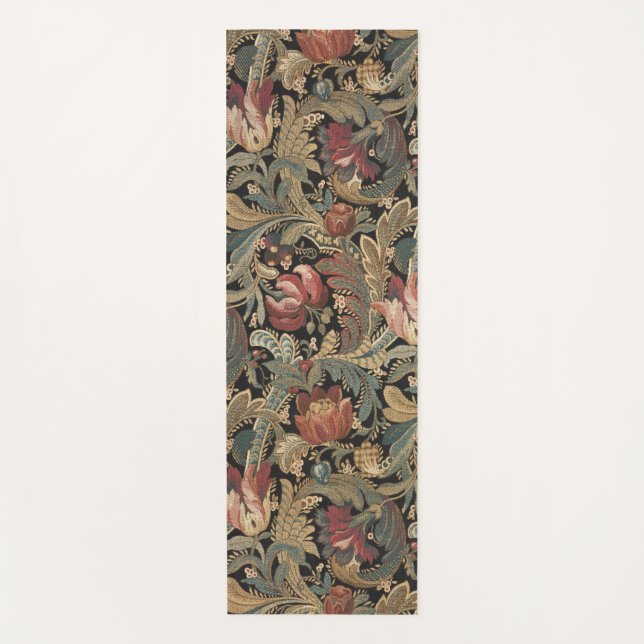 Tapete De Yoga Padrão Floral Botânico Vintage Sombrio e Mal-humor (Frente)