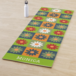 Tapete De Yoga Padrão Floral Colorido Nome Personalizado
