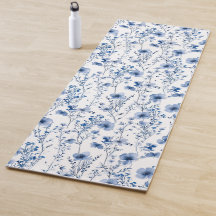 Padrão Floral de Aguarela Azul Branco de Flor Silv