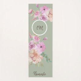 Tapete De Yoga Padrão Floral de Primavera em Aquarela Monograma V