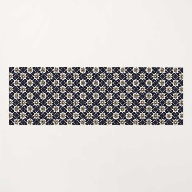 Tapete De Yoga Padrão Floral Japonês de Nome Personalizado (Frente (Horizontal))