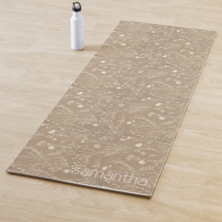 Tapete De Yoga Padrão Floral Marrom Botânica Moderna