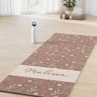 Tapete De Yoga Padrão Floral Moderno Personalizado Desenhado À Mã