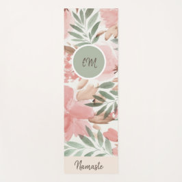 Tapete De Yoga Padrão Floral Monograma em Aquarela