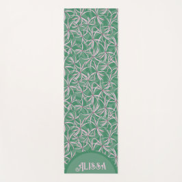 Tapete De Yoga Padrão floral rosa verde elegante
