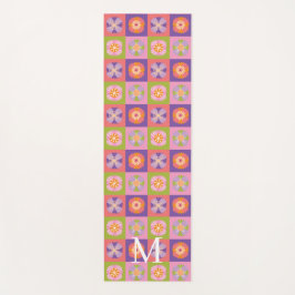 Tapete De Yoga Padrão floral roxo verde monograma