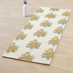 Tapete De Yoga Padrão Floral Vintage Amarelo de outono