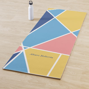 Tapete De Yoga Padrão Geométrico Amarelo Azul Cor-de-Rosa Elegant