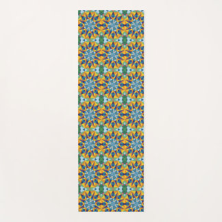 Tapete De Yoga Padrão geométrico fractal azul e amarelo