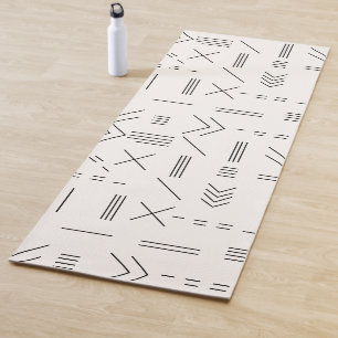 Tapete De Yoga Padrão Geométrico Moderno, Gordo Branco Negro