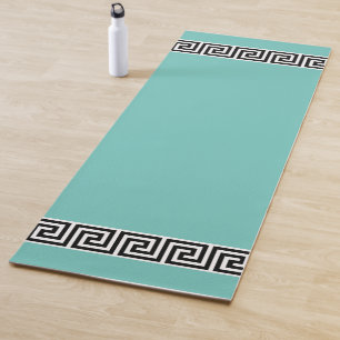 Tapete De Yoga Padrão Grego Elegante em Azul Turquesa