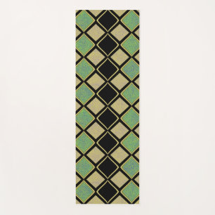 Tapete De Yoga Padrão Harlequim em Dourado, Verde e Preto