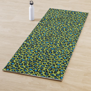 Tapete De Yoga Padrão-leopardo em framboesa azul no Verde limão