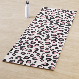 Tapete De Yoga Padrão-Leopardo Negro-Dourado Elegante Rosa