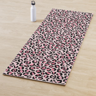 Tapete De Yoga Padrão-leopardo preto-rosa-chic
