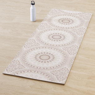 Tapete De Yoga Padrão Mandala Bege e Creme