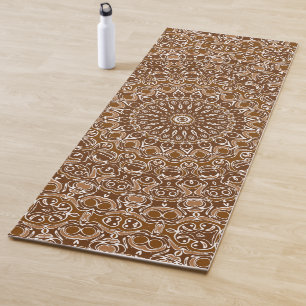 Tapete De Yoga Padrão Mandala Marrom e Branco Chocolate