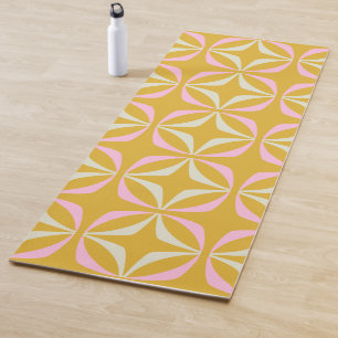 Tapete De Yoga Padrão Moderno do Meio século Amarelo e Rosa Ret