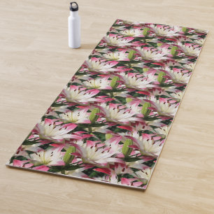 Tapete De Yoga Padrão natural da flor branca