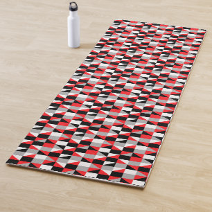 Tapete De Yoga Padrão Negro de Cinza Vermelha Geométrica Modern