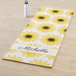Tapete De Yoga Padrão Personalizado De Cores De Água De Girassol